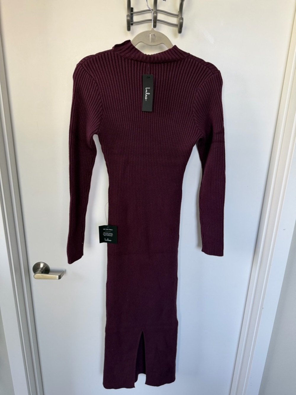 Lulu's Ribbed Long Sleeve Midi Dress in Burgundy